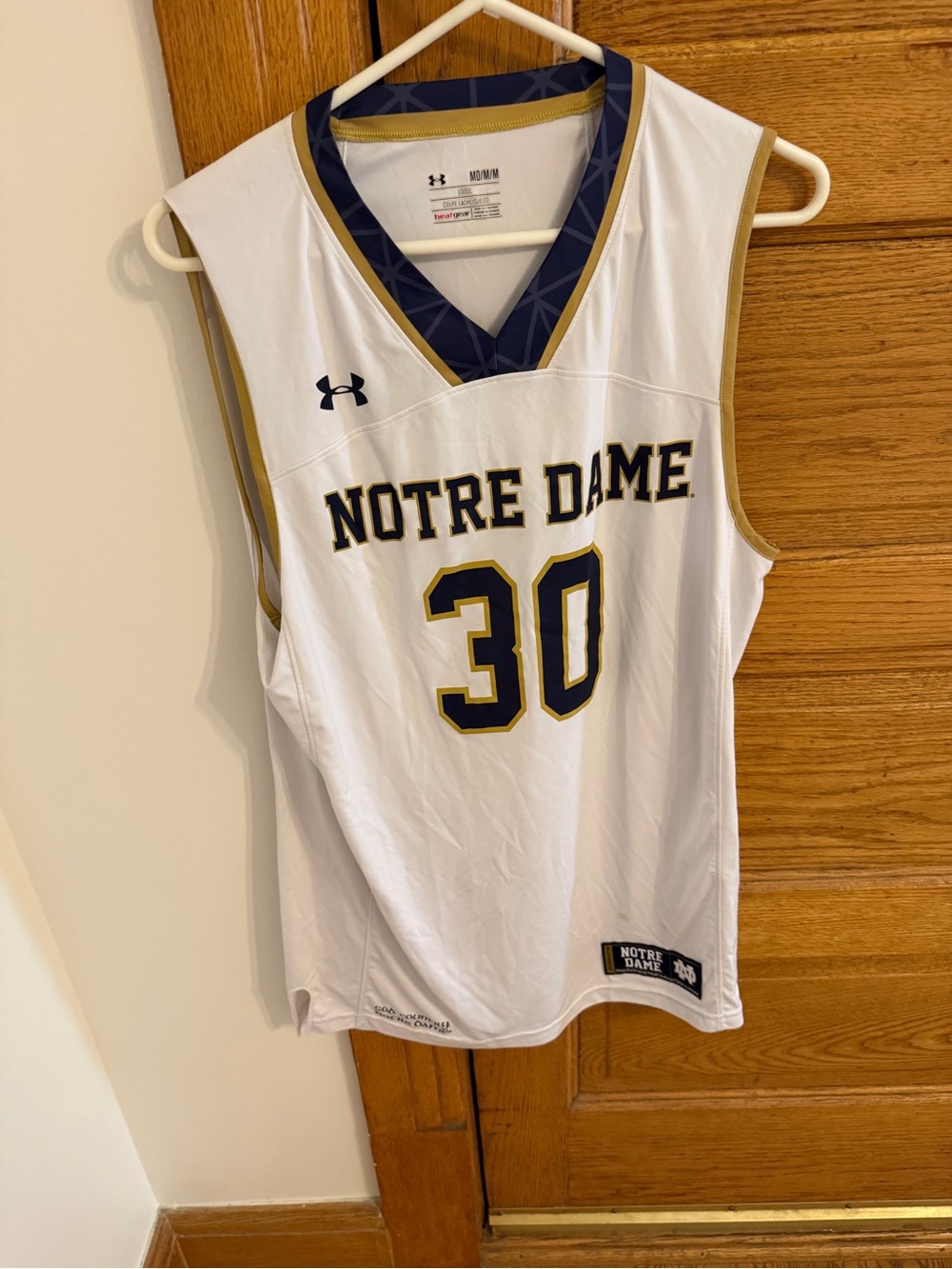Under Armour White Navy Gold Notre Dame Basketball Jersey #30